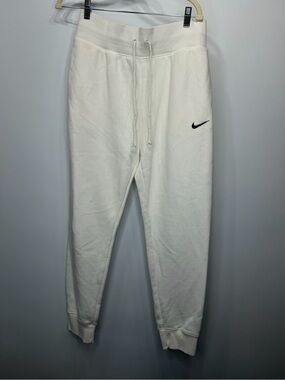 Nike White Jogger Sweatpants with Brown Swoosh